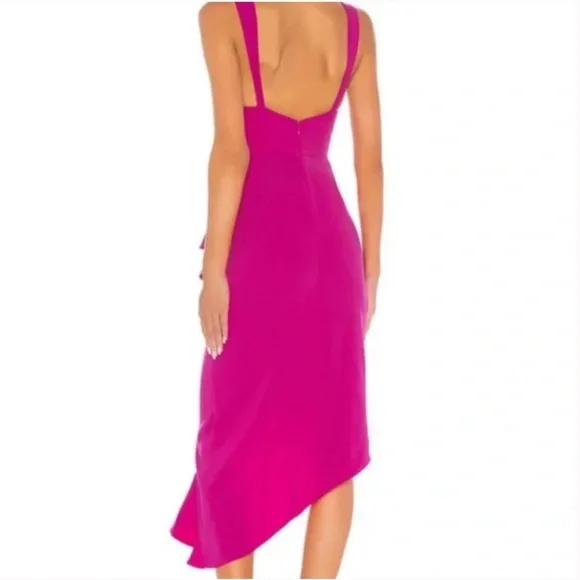 Lovers + Friends Claire Very Berry Pink Asymmetrical Bodycon Midi Maxi Dress - L - Picture 2 of 15